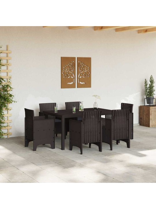 Dārza ēdamgalds 7 pcs brūna polt rattan
