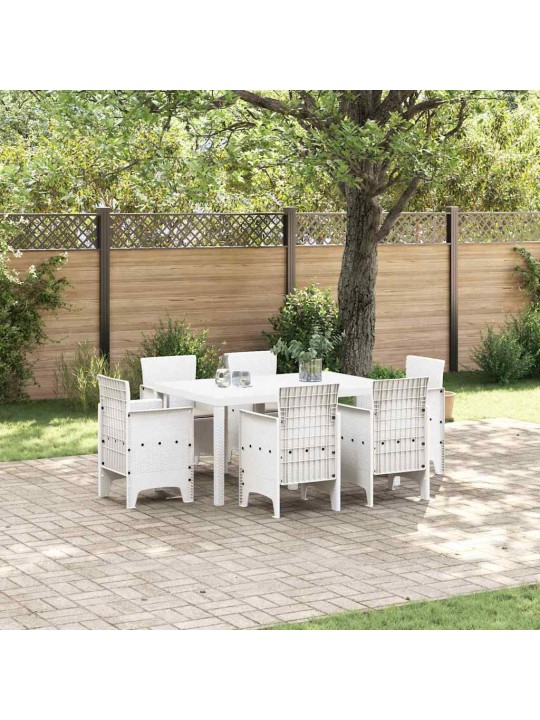 Dārza ēdamgalds 7 pcs balts polt rattan