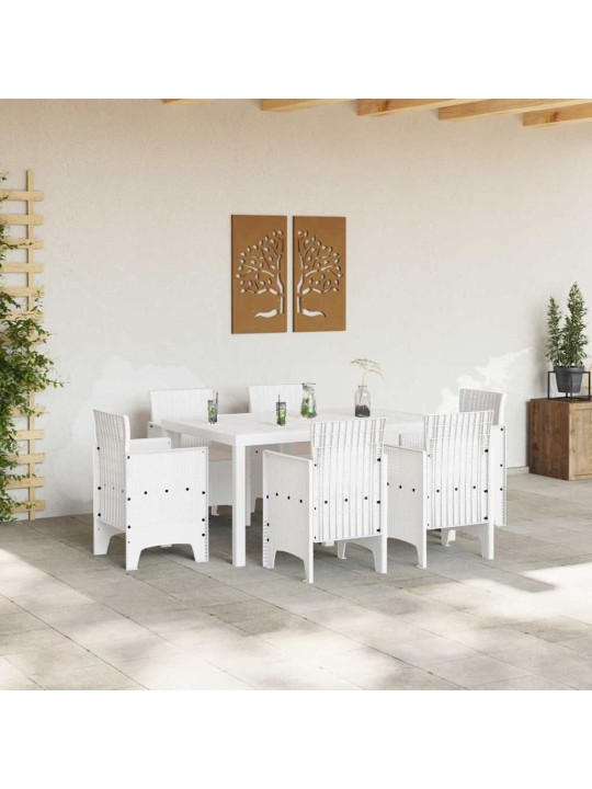 Dārza ēdamgalds 7 pcs balts polt rattan