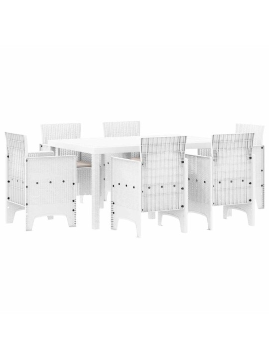 Dārza ēdamgalds 7 pcs balts polt rattan