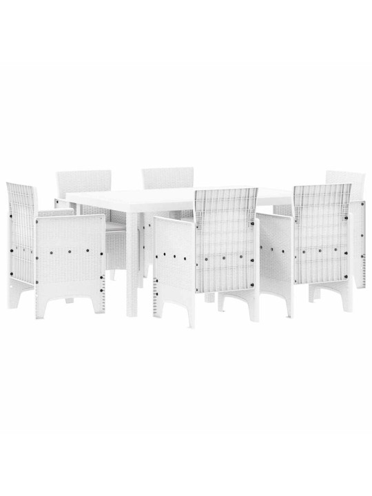 Dārza ēdamgalds 7 pcs balts polt rattan