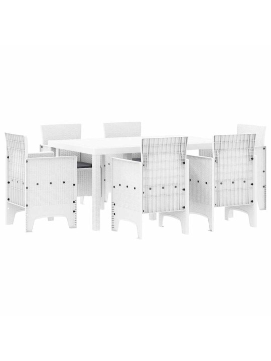 Dārza ēdamgalds 7 pcs balts polt rattan