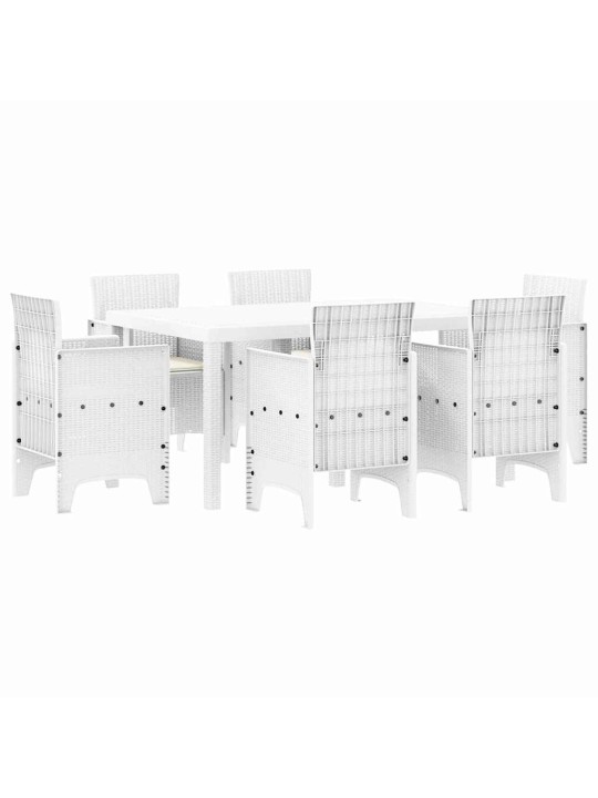 Dārza ēdamgalds 7 pcs balts polt rattan