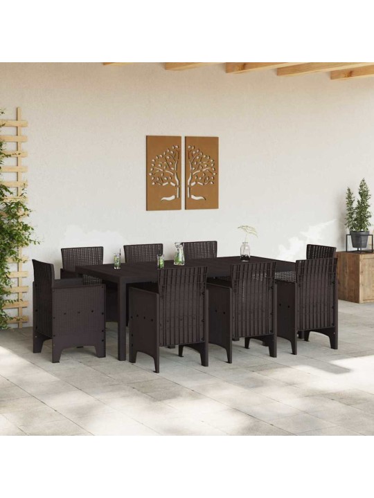 Dārza ēdamgalds 9 pcs brūna polt rattan