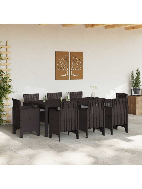 Dārza ēdamgalds 9 pcs brūna polt rattan