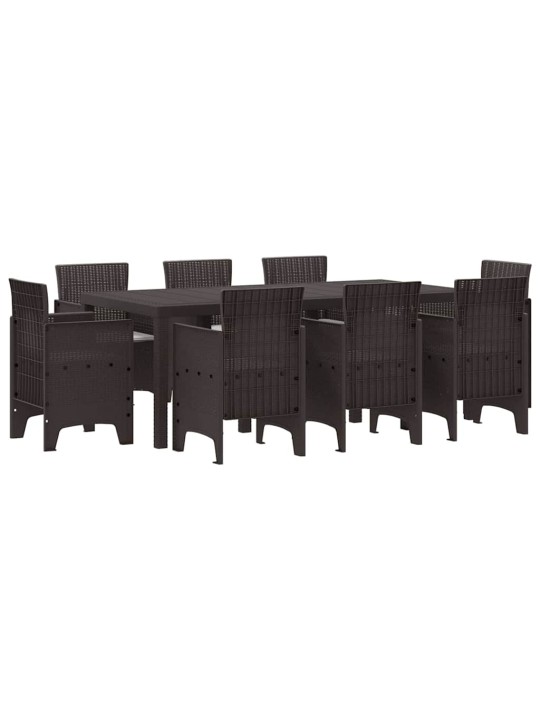 Dārza ēdamgalds 9 pcs brūna polt rattan