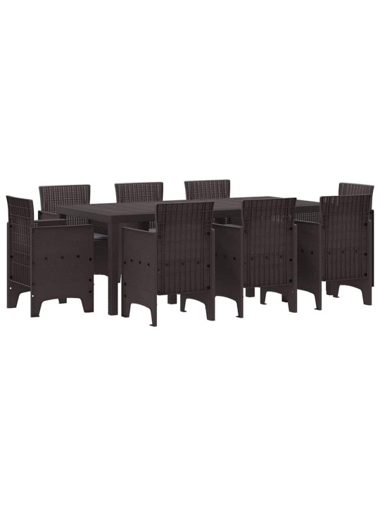 Dārza ēdamgalds 9 pcs brūna polt rattan