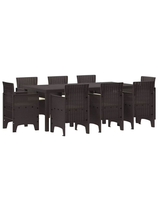 Dārza ēdamgalds 9 pcs brūna polt rattan