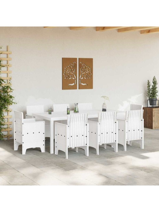 Dārza ēdamgalds 9 pcs balts polt rattan