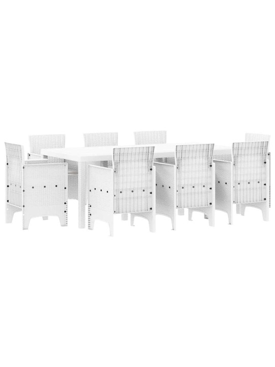 Dārza ēdamgalds 9 pcs balts polt rattan