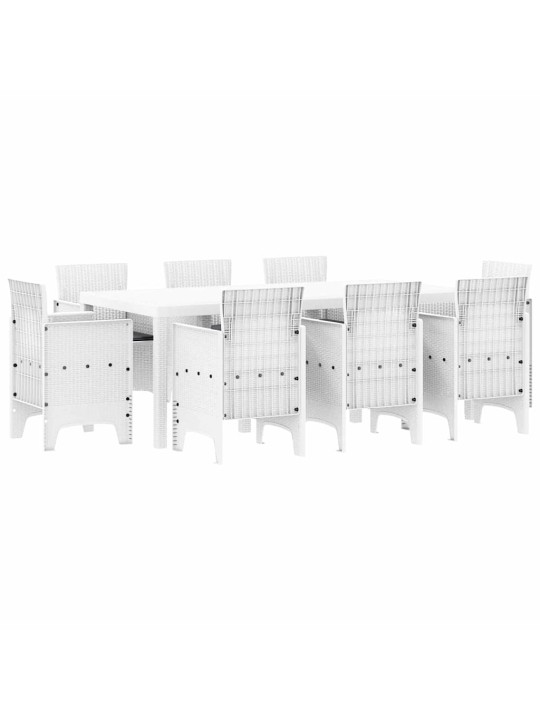 Dārza ēdamgalds 9 pcs balts polt rattan