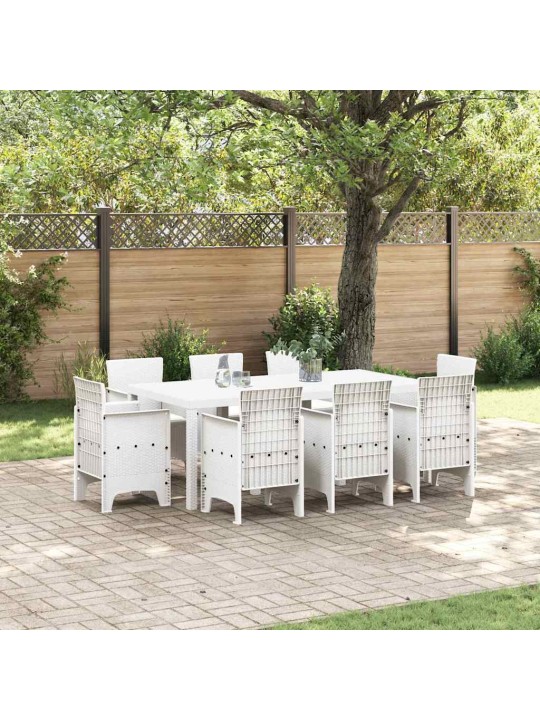 Dārza ēdamgalds 9 pcs balts polt rattan