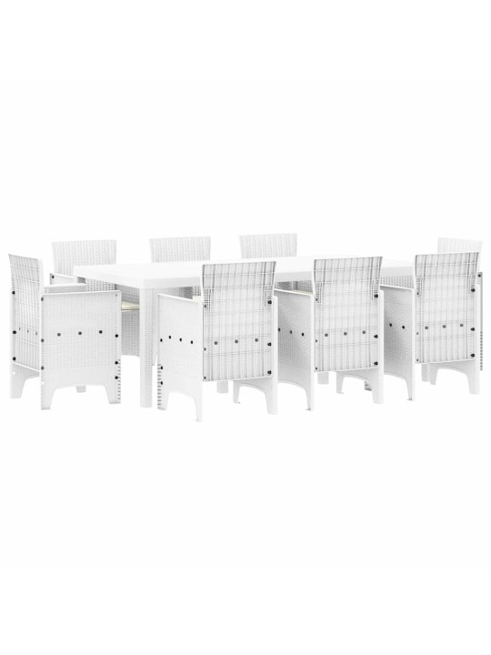 Dārza ēdamgalds 9 pcs balts polt rattan