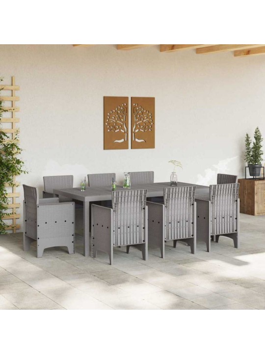 Dārza ēdamgalds 9 pcs gaiši pelēks polt rattan