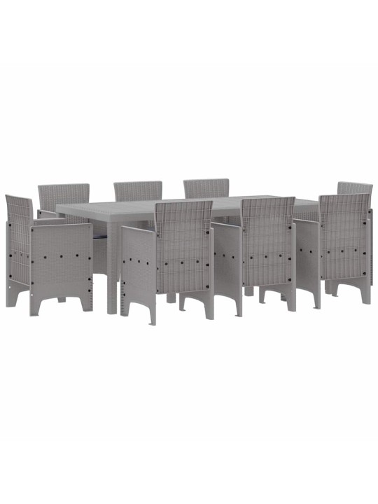 Dārza ēdamgalds 9 pcs gaiši pelēks polt rattan
