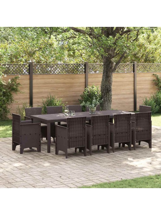 Dārza ēdamgalds 11 pcs brūna polt rattan