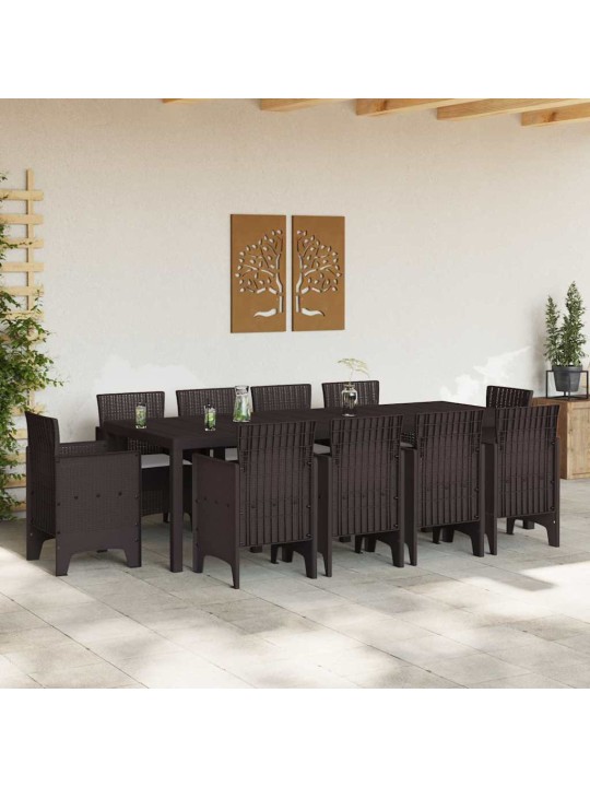 Dārza ēdamgalds 11 pcs brūna polt rattan