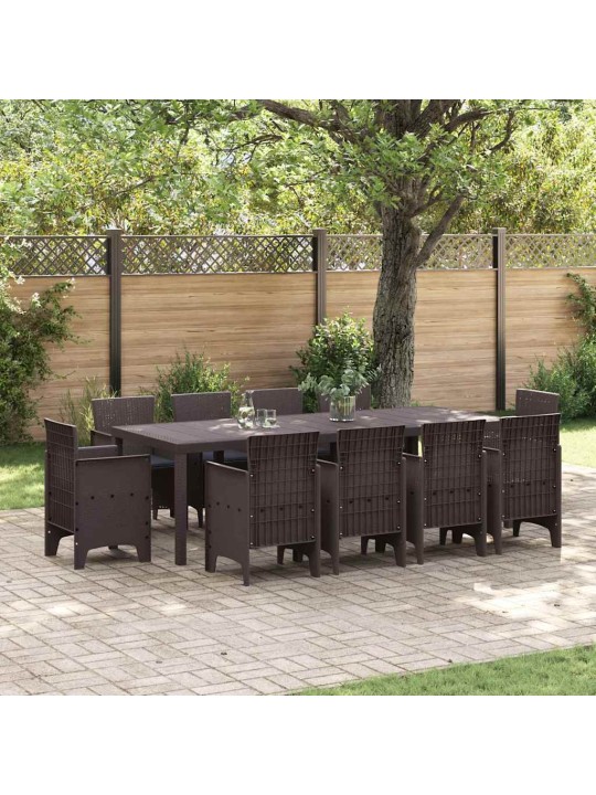 Dārza ēdamgalds 11 pcs brūna polt rattan