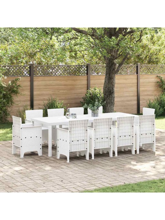 Dārza ēdamgalds 11 pcs balts polt rattan