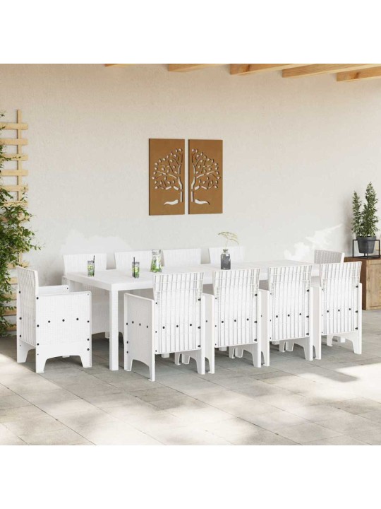 Dārza ēdamgalds 11 pcs balts polt rattan