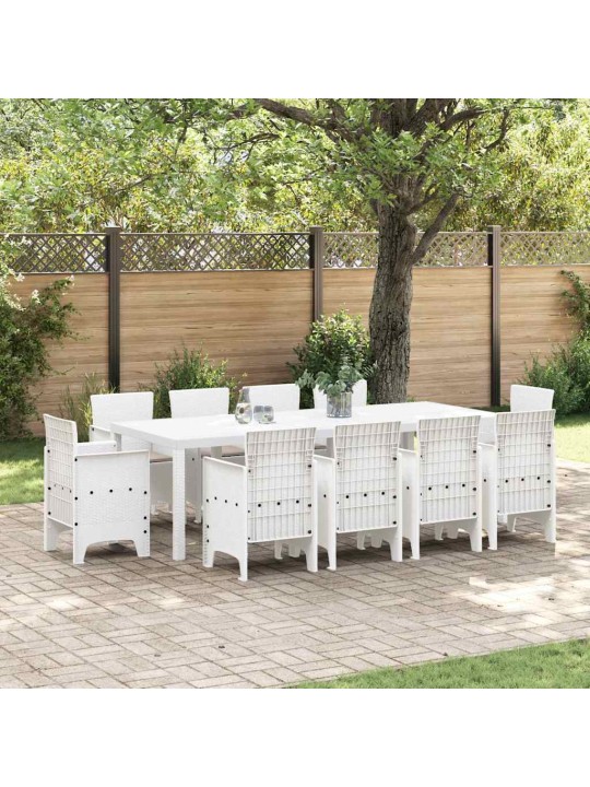 Dārza ēdamgalds 11 pcs balts polt rattan