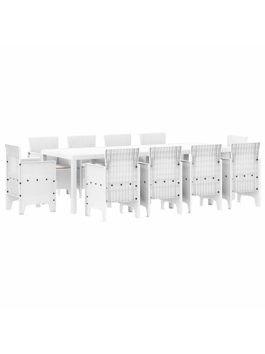 Dārza ēdamgalds 11 pcs balts polt rattan