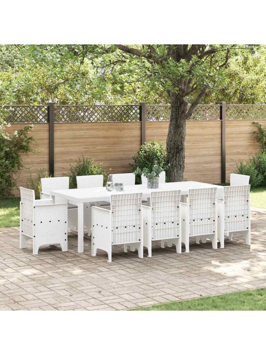 Dārza ēdamgalds 11 pcs balts polt rattan