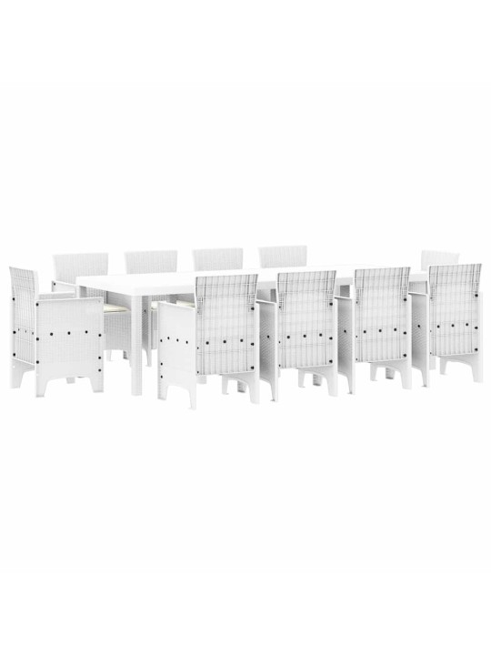 Dārza ēdamgalds 11 pcs balts polt rattan