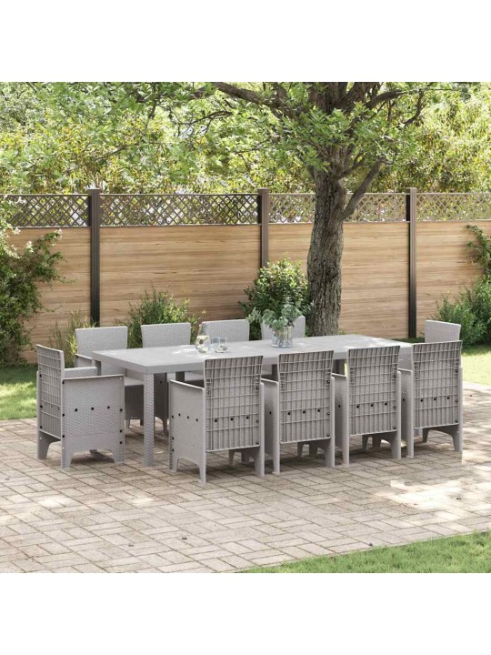 Dārza ēdamgalds 11 pcs gaiši pelēks polt rattan