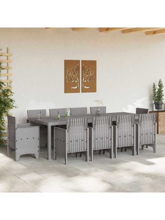 Dārza ēdamgalds 11 pcs gaiši pelēks polt rattan
