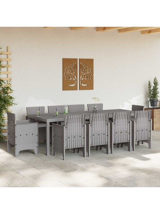 Dārza ēdamgalds 11 pcs gaiši pelēks polt rattan