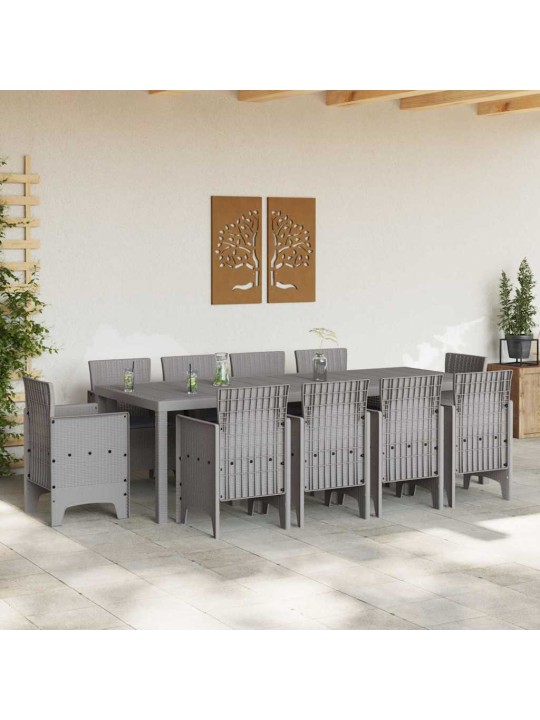 Dārza ēdamgalds 11 pcs gaiši pelēks polt rattan