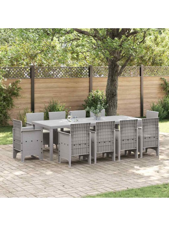Dārza ēdamgalds 11 pcs gaiši pelēks polt rattan