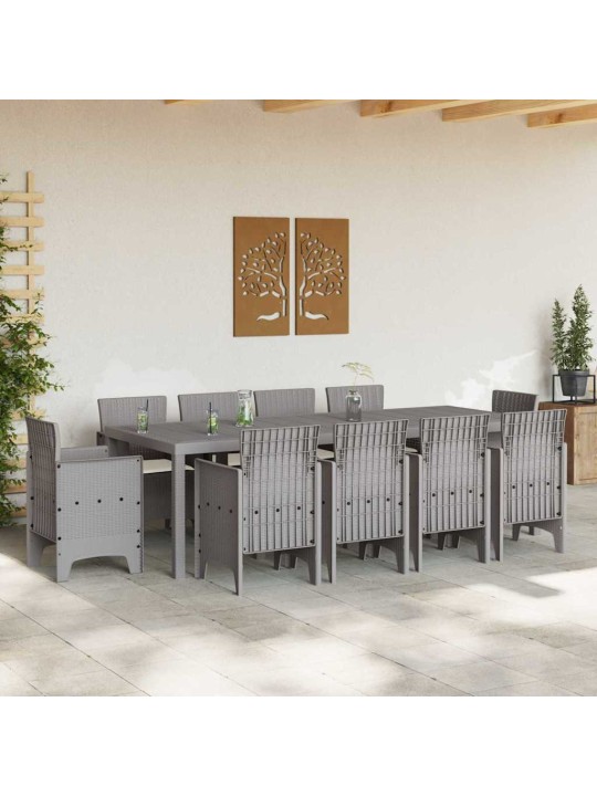 Dārza ēdamgalds 11 pcs gaiši pelēks polt rattan