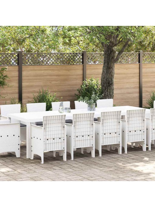 Dārza ēdamgalds 13 pcs balts sintētiskais rattan un metāls
