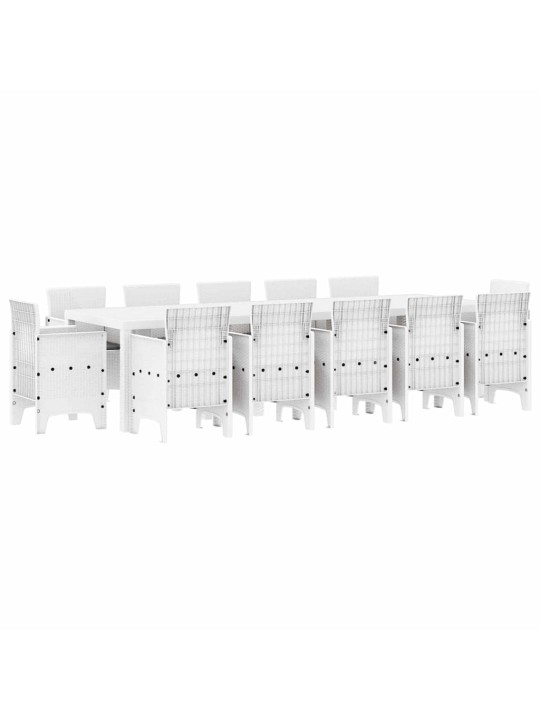 Dārza ēdamgalds 13 pcs balts sintētiskais rattan un metāls