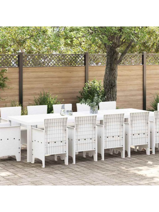 Dārza ēdamgalds 13 pcs balts poli rattan un kokvilna