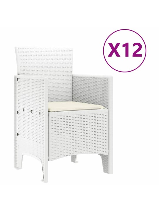 Dārza ēdamgalds 13 pcs balts poli rattan un kokvilna