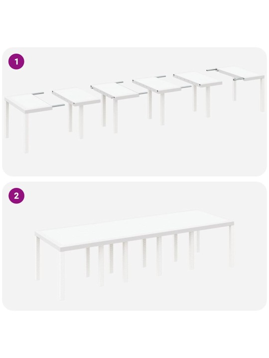 Dārza ēdamgalds 13 pcs balts poli rattan un kokvilna
