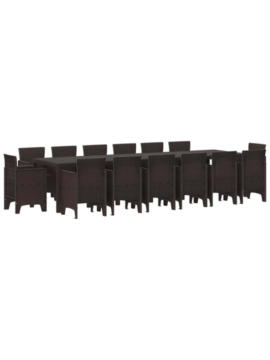 Dārza ēdamgalds 15 pcs brūna polt rattan