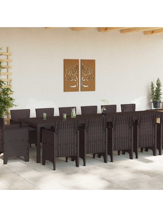 Dārza ēdamgalds 15 pcs brūna polt rattan