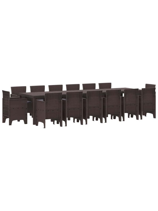 Dārza ēdamgalds 15 pcs brūna polt rattan