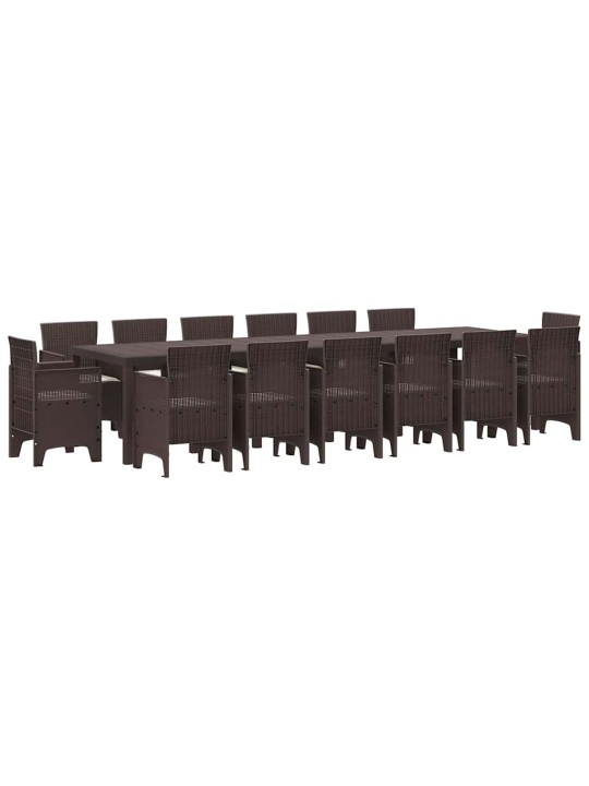 Dārza ēdamgalds 15 pcs brūna polt rattan