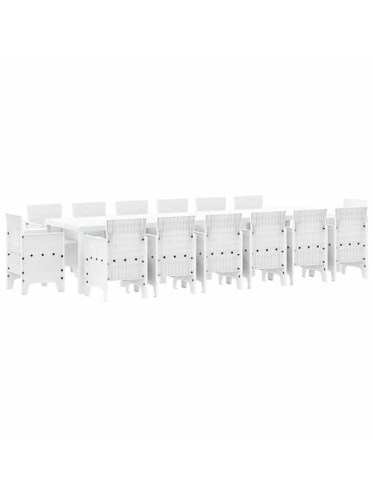 Dārza ēdamgalds 15 pcs balts polt rattan