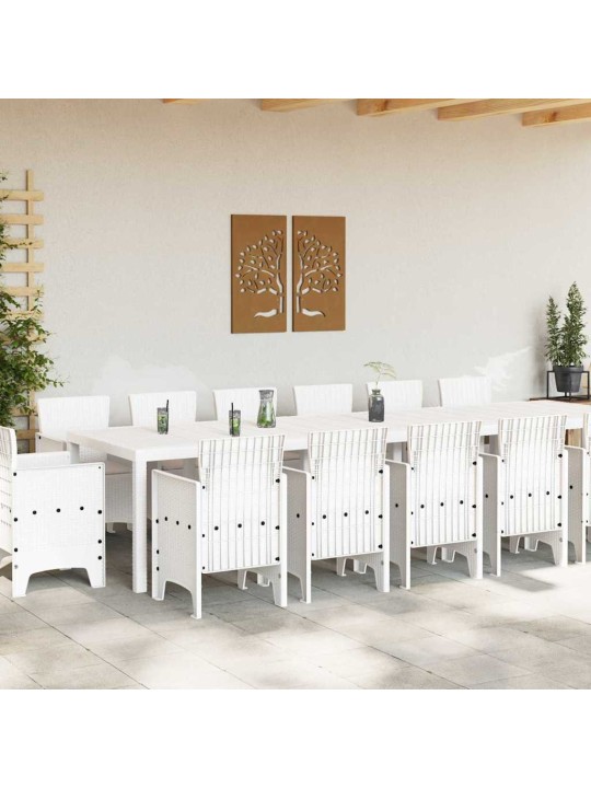 Dārza ēdamgalds 15 pcs balts polt rattan