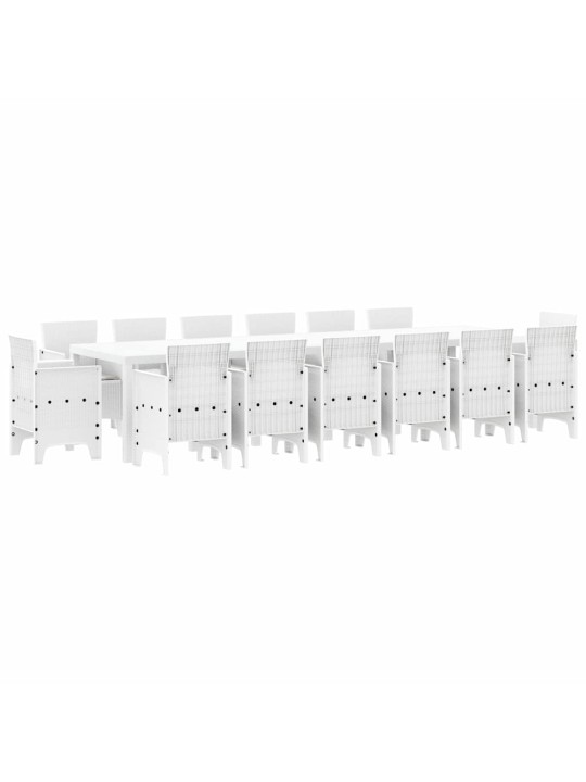Dārza ēdamgalds 15 pcs balts polt rattan