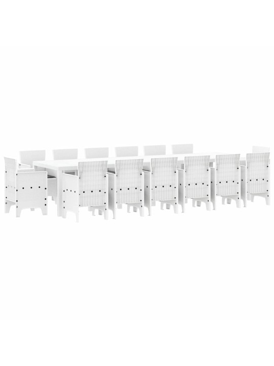 Dārza ēdamgalds 15 pcs balts polt rattan