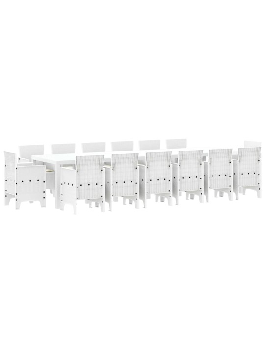 Dārza ēdamgalds 15 pcs balts polt rattan