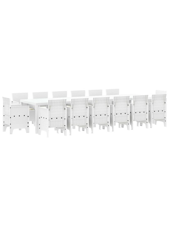 Dārza ēdamgalds 15 pcs balts polt rattan