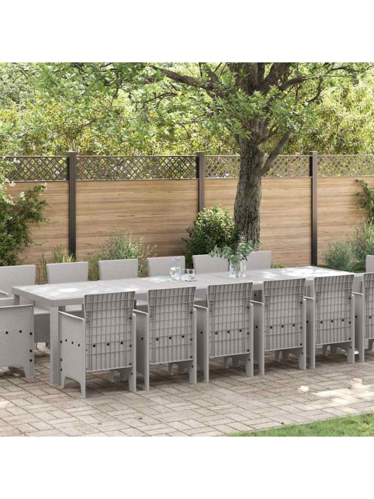 Dārza ēdamgalds 15 pcs gaiši pelēks polt rattan